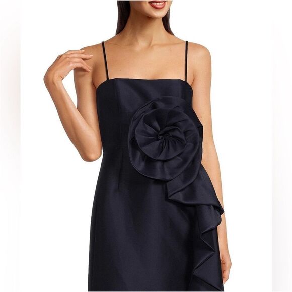 Muse by Marchesa Stretch Mikado 3D Rosette Running Side Ruffle Maxi Dress - Picture 10 of 10